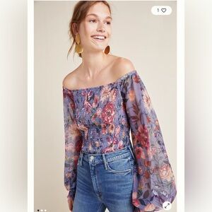 Anthropologie Floral Off-Shoulder Blouse